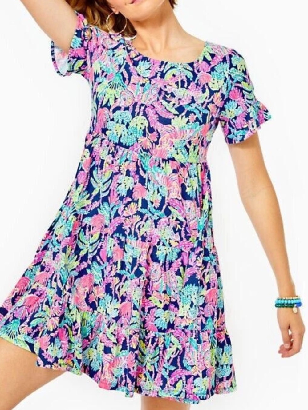 Lilly Pulitzer Sz XXL Jodee Swing Dress Tiered in Oyster Bay Navy Seen and Herd